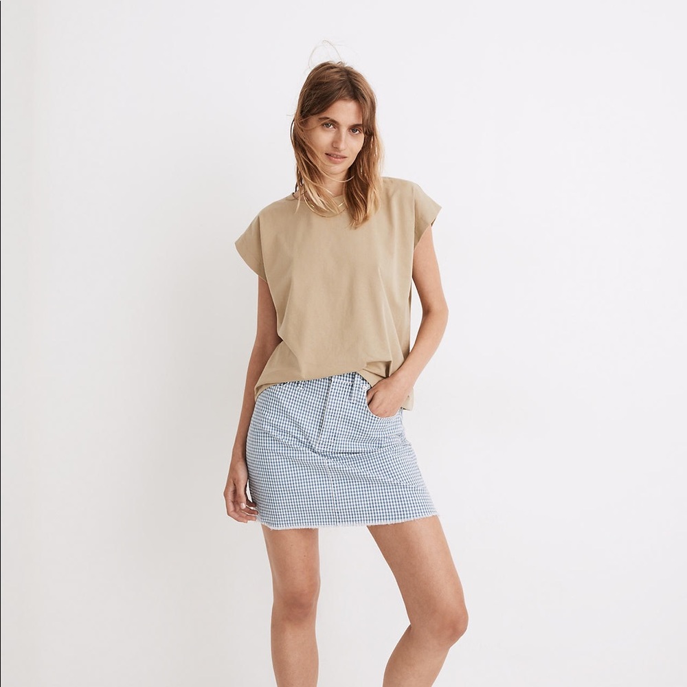 Madewell Stretch Straight Mini Skirt in Gingham: Raw-Hemmed Edition